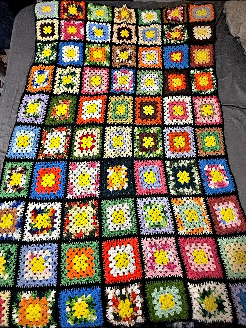 Colorful Crochet Granny Square Blanket